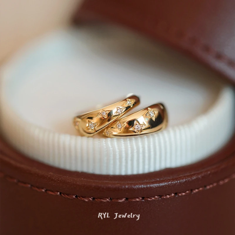 

S925 Silver Plated 18K Gold Full of Stars Earrings Simple and Versatile Sterling Silver Zirconia Earrings Niche Beautiful