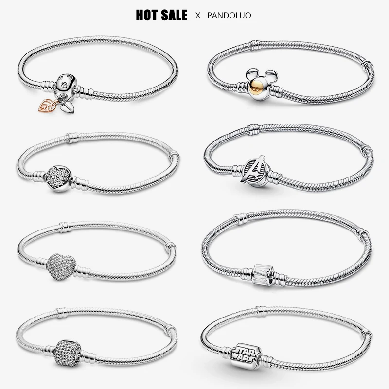 

Heart Charm Snake Chain Bracelet For Women Silver 925 Original DIY Jewelry Suitable 3mm Pendant Beads 2023 New in Hot sale Gift