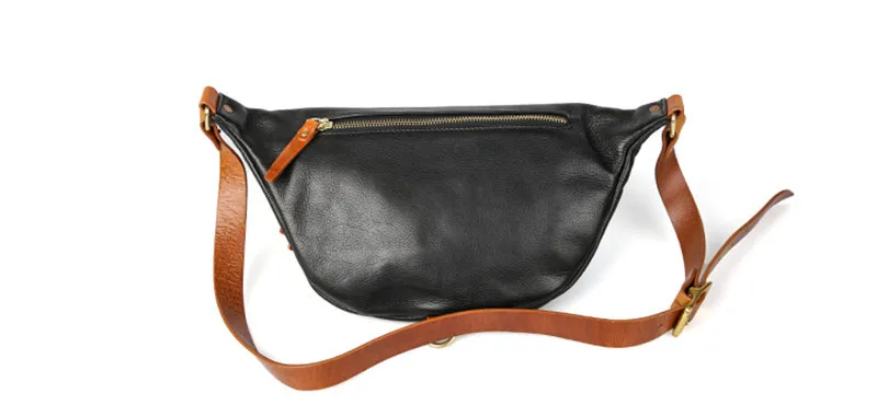 Fashion casual luxury genuine leather men's chest bag organizer designer high quality real cowhide outdoor black crossbody bags