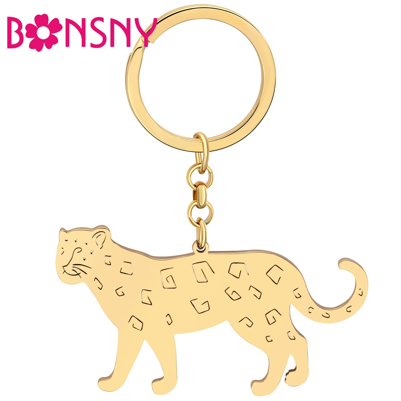 

Bonsny Stainless Steel Gold-plated African Leopard Key Chains Keychain Rings Animal Jewelry For Women Girls Handbag Charms Gifts