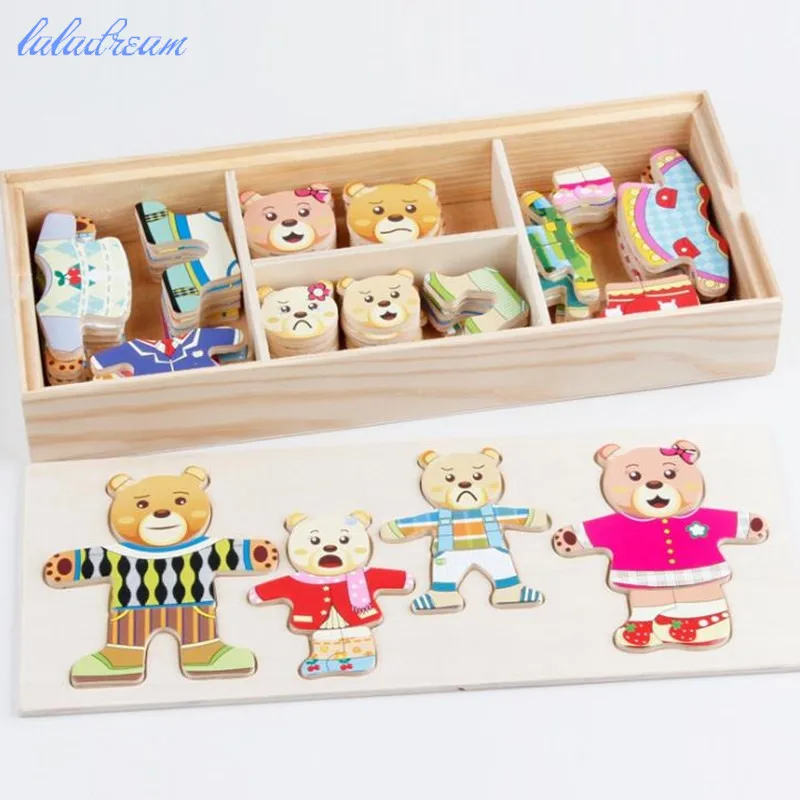

Four Bear Change Clothes Jigsaw Games Wooden Early Childhood Educational Toys Wood Puzzle for Boys and Girls
