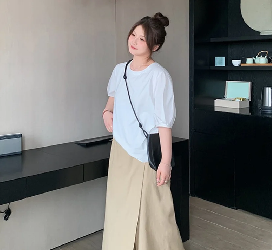 Женская Юбка-миди с естественной талией черная или цвета хаки свободная