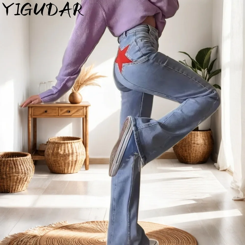 Женские джинсы с пятиконечной звездой в стиле ретро