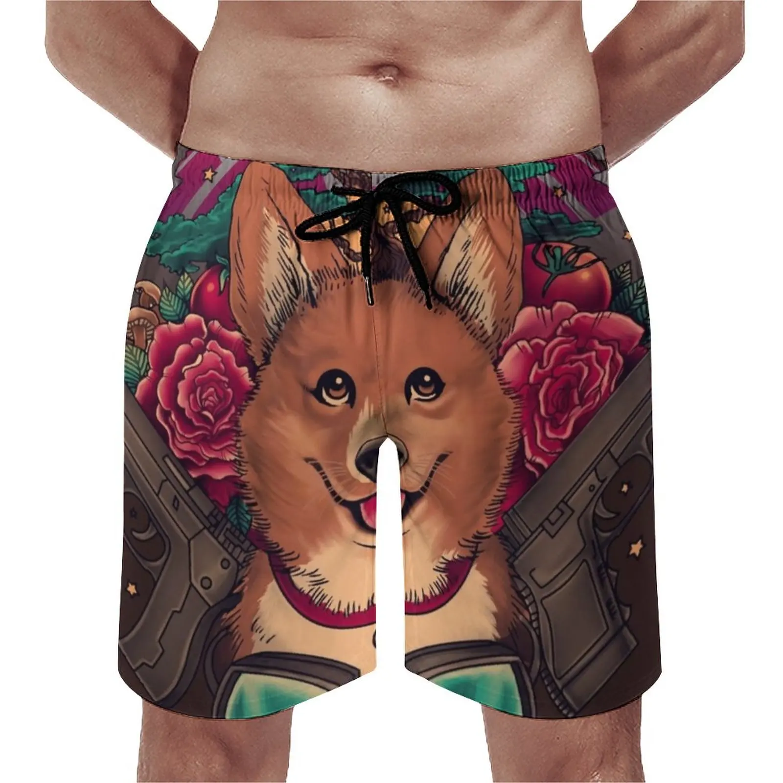 

See You Space Cowboy Board Shorts Trenky Sapce Corgi Puppy God Animal Printed Beach Short Pants Male Drawstring Cute Swim Trunks