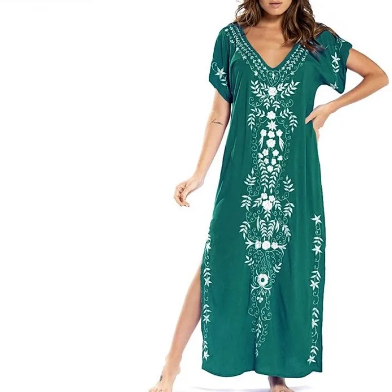 Женский шифоновый пуловер с вышивкой коротким рукавом