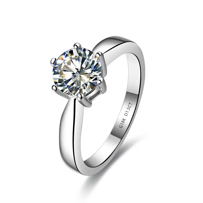 

Solid 18K White Gold AU750 Ring 1CT Round Moissanite Engagement Ring Fabulous Promise Anniversary Gift Engrave words For Free