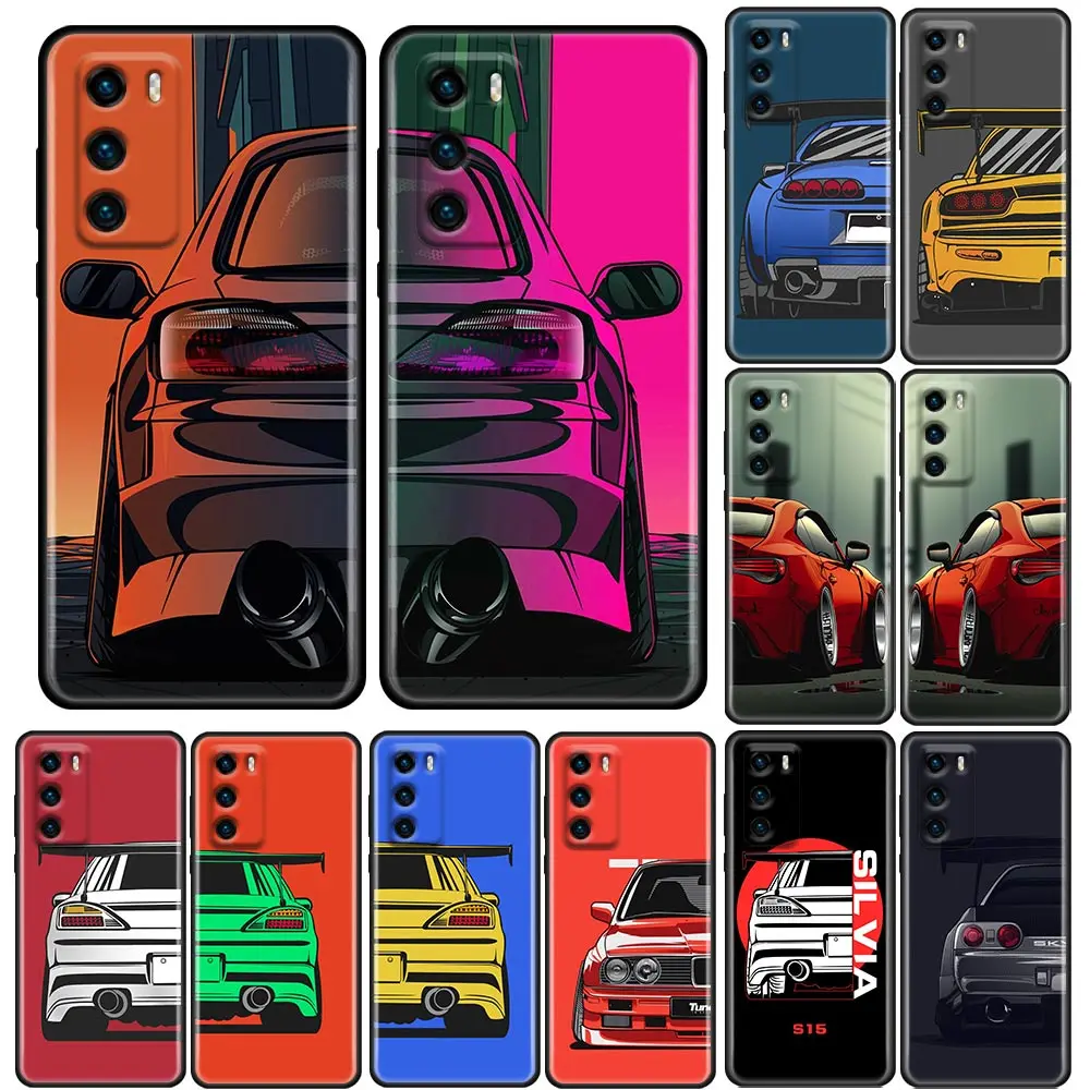 

Funda Case For HUAWEI P50 P40 P30 P20 P10 P9 P8 Plus MATE 30 20 20X 10 9 8 Pro Lite Case Capa Para Shell Cartoon JDM Sports Car