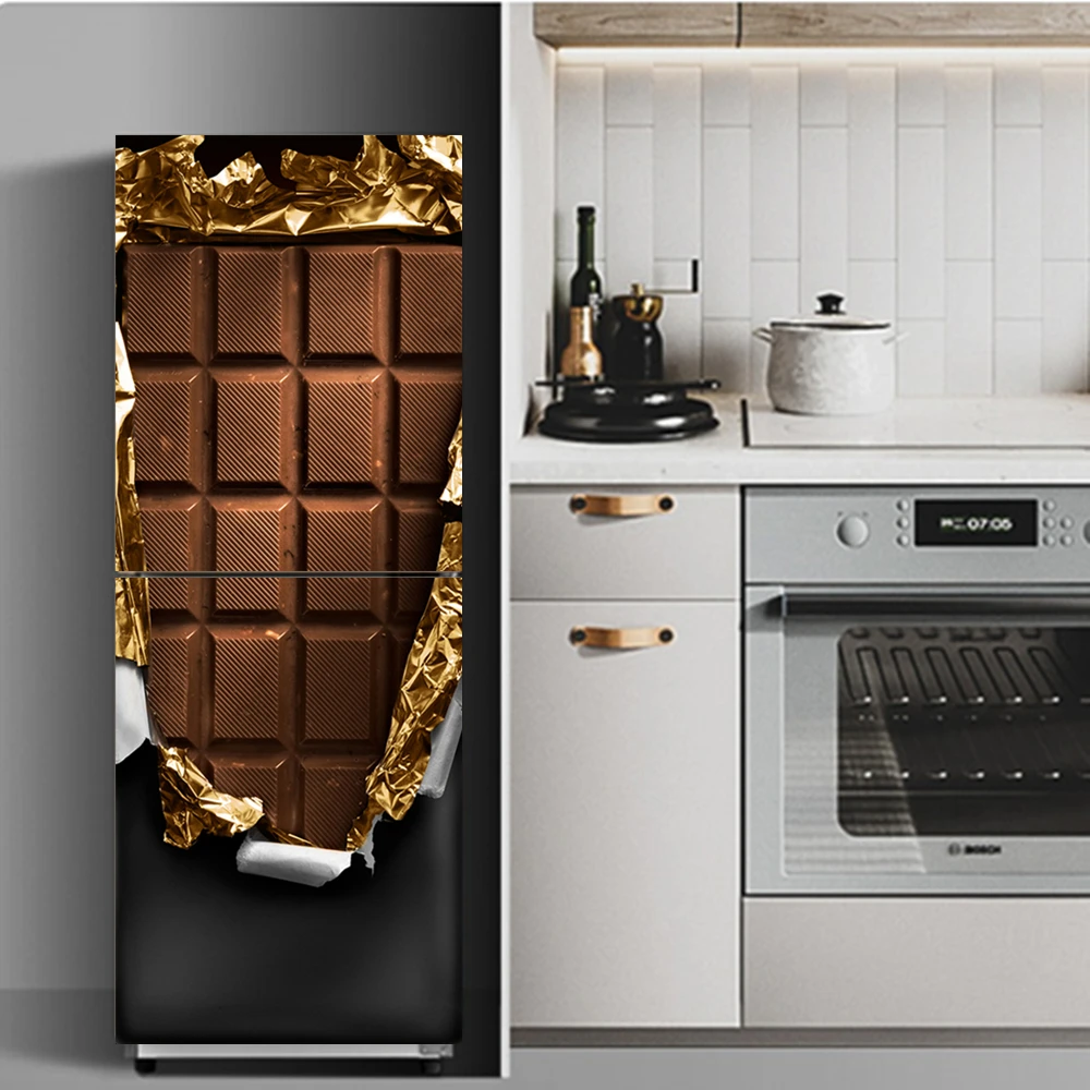

Chocolate Refrigerator Sticker Door Cover for Kitchen Food Fruit Vegetable Adhesive Vinyl Fridge Stickers Decals 3D Art Murals