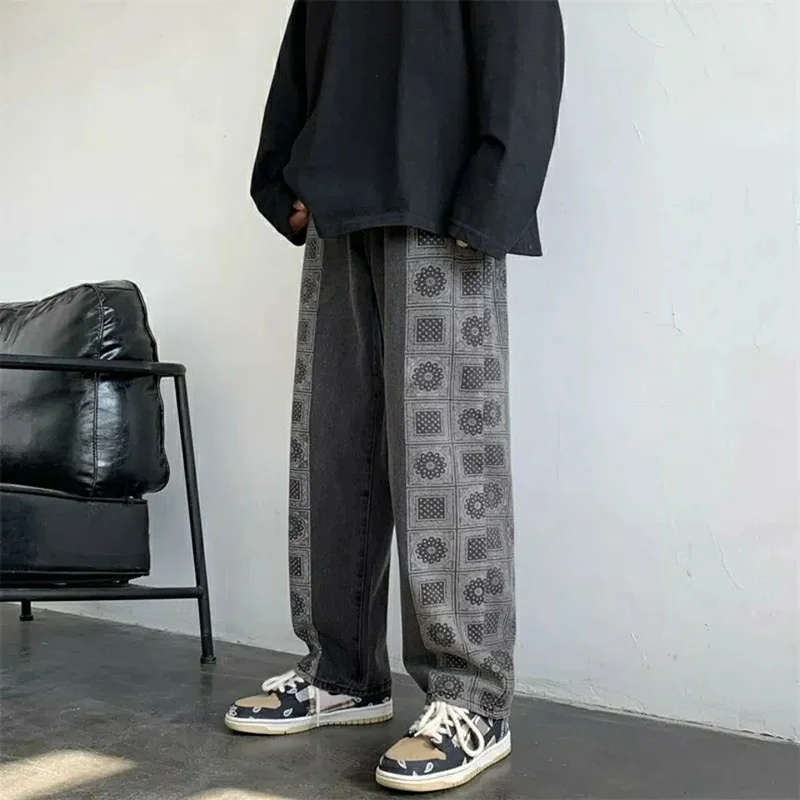 Men Jeans Wide Leg Denim Cargo Jean Pants Loose Straight Baggy Men'S Jeans Hip Hop Streetwear Skateboard Neutral Denim Trousers