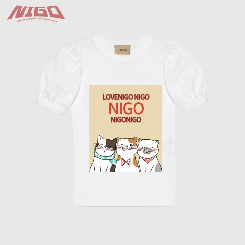 

Детская Хлопковая футболка NIGO с принтом кота # nigo38158