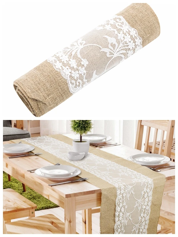 

Elegant Jute Burlap Table Runner Lace Table Alble Runners Home Decor Wedding Party Tablecloth Modern Table Runners