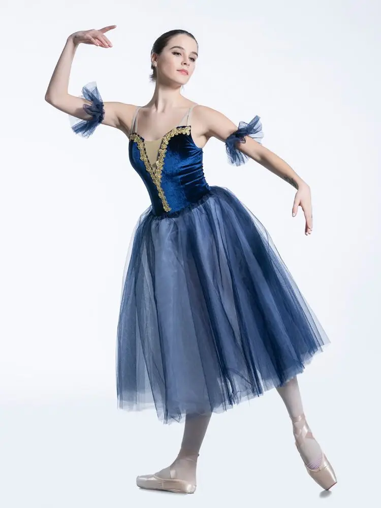 

Женская классическая балетная юбка, темно-синяя газовая длинная юбка для танцев в современном стиле, на заказ
