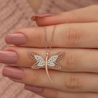 2022 fashion trend rose gold color hollow dragonfly animal necklace for women clavicle chain jewelry accessories free shipping