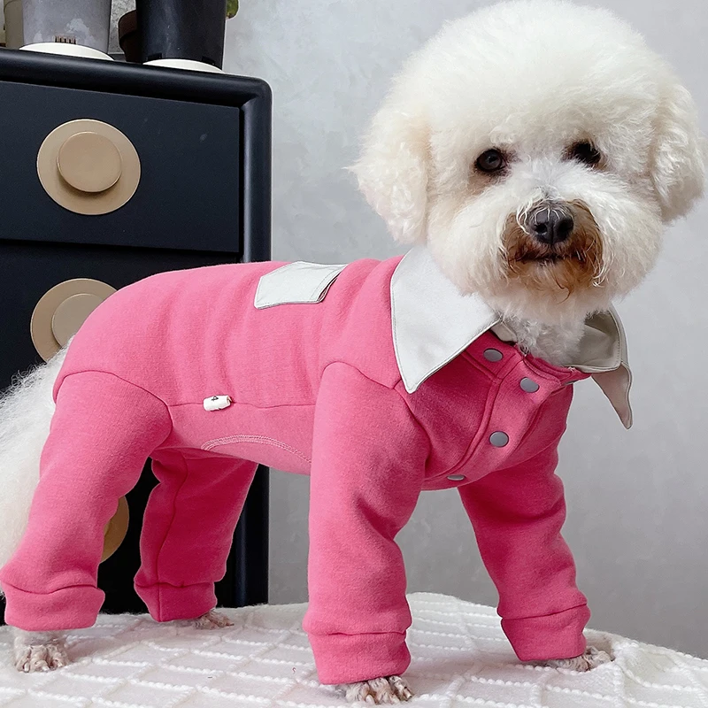 

Pet Dog Jumpsuit Warm 100%Cotton Puppy Clothes Fleece Lined With Shirt Collar Pajamas Protect Belly Overalls For Small Dogs Wear