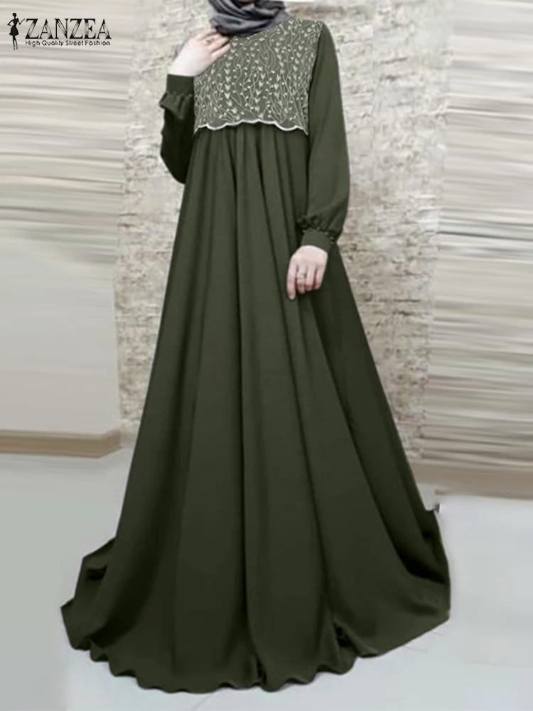

ZANZEA Vintage Muslim Women Long Sleeve Maxi Dress Sundress Robe Femme Ramadan Turkey Abaya Vestidos Islamic Lace Crochet Jilbab