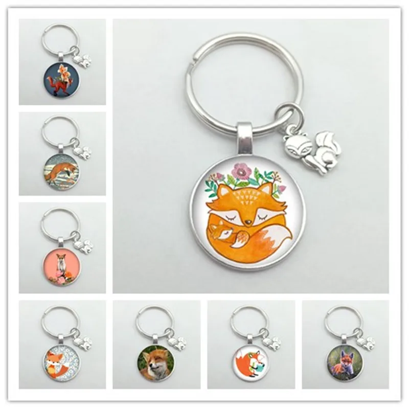 Милый изображение лисы стеклянный выпуклый брелок с милым животным кулон для