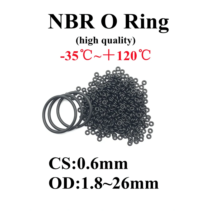 

50pcs O Ring Gaskets CS 0.6mm OD 1.8mm~26mm NBR Automobile Nitrile Rubber Round O Type Corrosion Oil Resistant Black Seal Washer