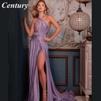 purple sexy evening dresses pleat elegant dress for women high split wedding party dress halter stain prom gown robes de soir%c3%a9e