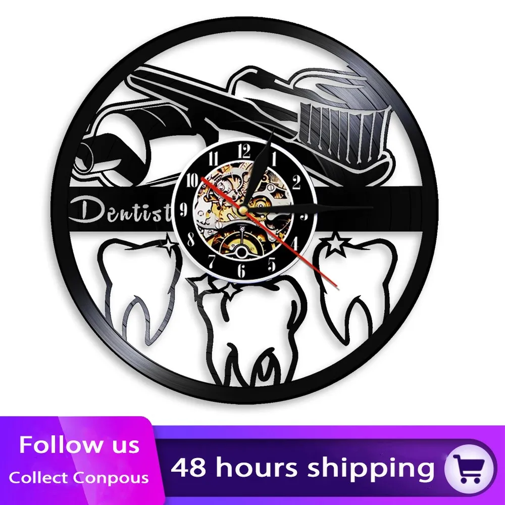 

Dental Care Vinyl Record Clock Dentist Equipment Dental Office Teeth Wall Sign Decorative Clock Modern Nurse Appreciation Gift