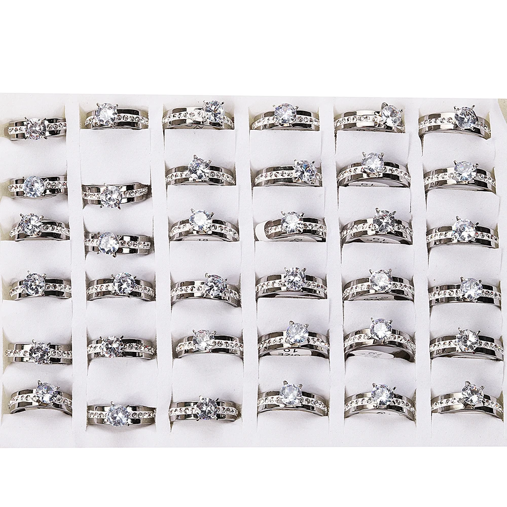 

Wholesale 10Pcs Stainless Steel Rings CZ Inlay Bulk Lots Men's Wonen Fashion Gothic Jewelry FREE