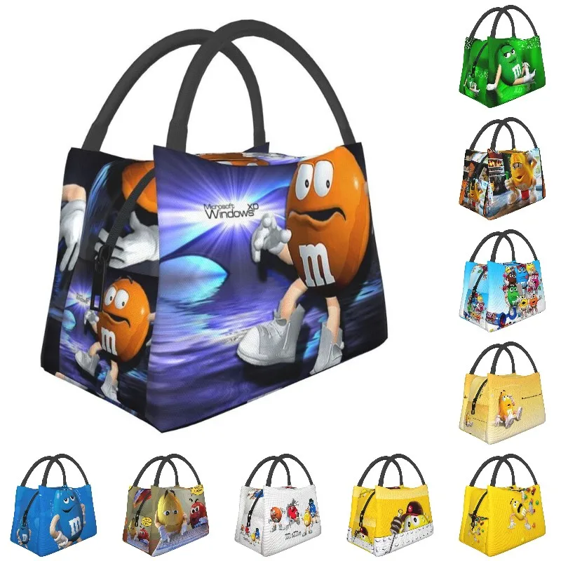 

M&M's Emoticons Insulated Lunch Tote Bag for Women Cartoon Green Candy Chocolate Resuable Thermal Cooler Bento Box