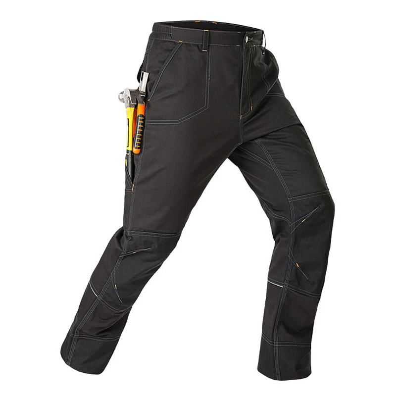 Men's Black Elasticized Autumn Cargo Pants for Welding Polycotton Cargo Work Wear Pants Safari Style with Reflective Stripes