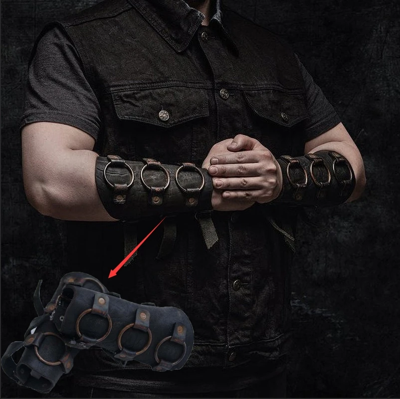 

New Medieval Warrior Knight Cosplay Bracer For Men Pu Leather Protective Gear Halloween Viking Pirate Archer Arm Accessory