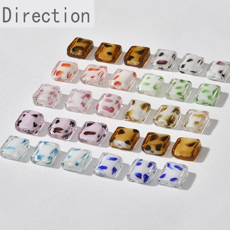 

Retro Cow Polka Dot Pattern Straight Hole Square Glass Loose Beads DIY Handmade Beaded Necklace Material Pendant