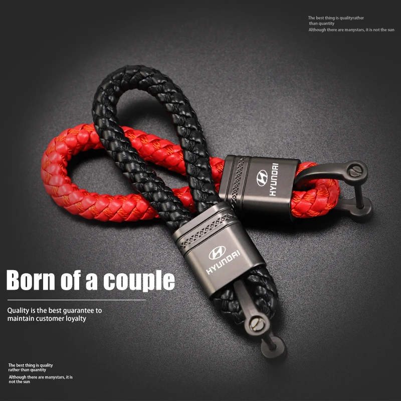Car Styling Keychain Leather Woven Rope Metal Key Ring For Hyundai Genesis N-LINE I10 I20 I30 I40 IX20 IX35 Kona Getz Veloster