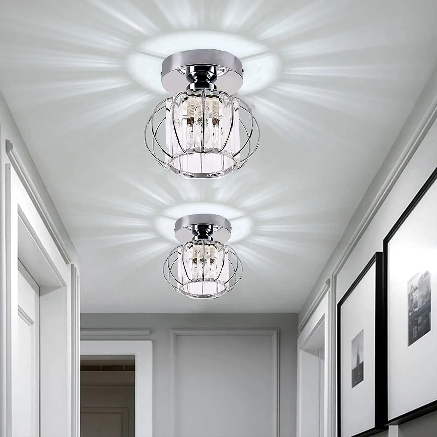 

Mini Crystal Ceiling Light Modern Led Ceiling Lamp Indoor Lighting Fixture for Kitchen Entrance Bedroom Corridor Light(No Bulbs)