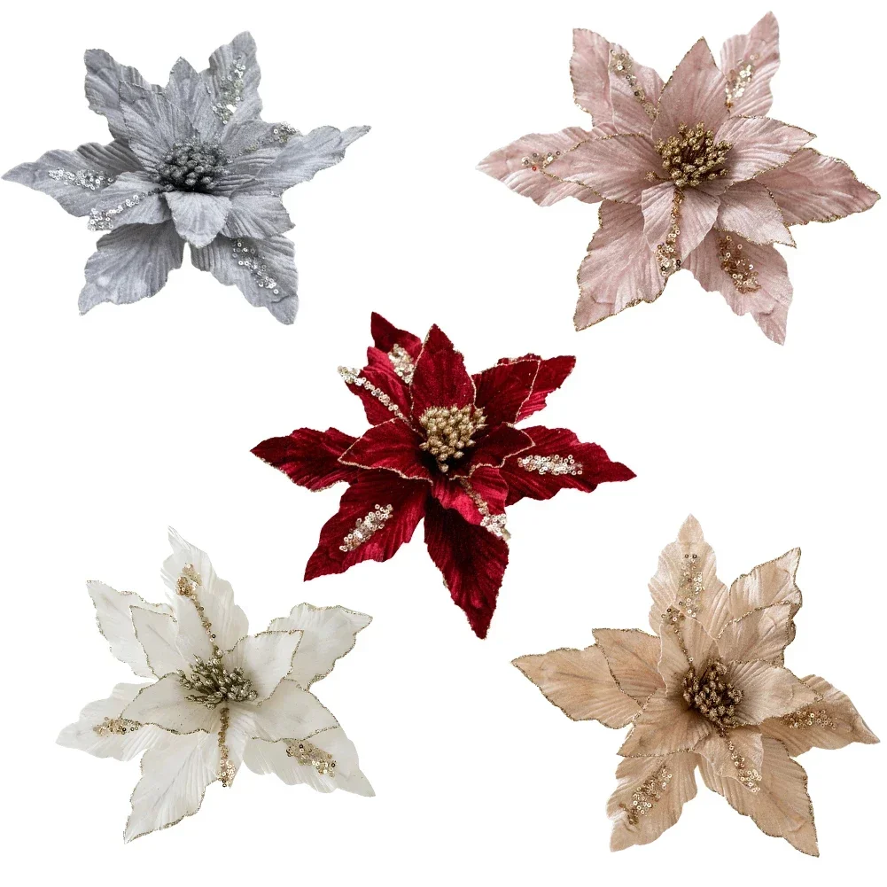 Рождественский цветок с блестками и искусственный для украшения рождественской