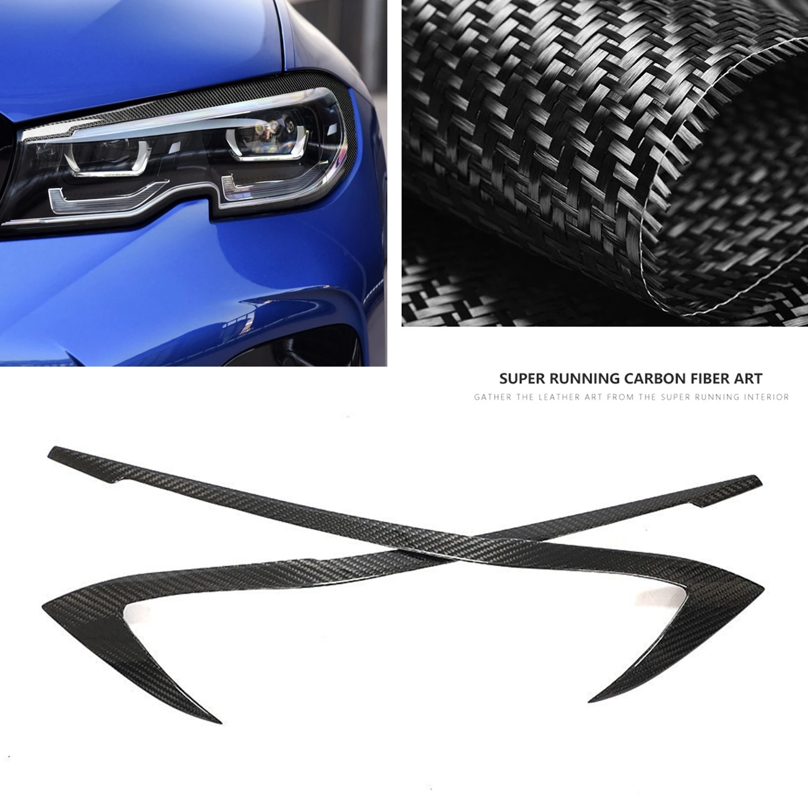 2PCS Carbon Fiber Headlight Eyebrow Trim Front Cover Lamp Lid Headlamp Eyelid Brow For BMW 3 Series G20 G28 2019 2020 2021