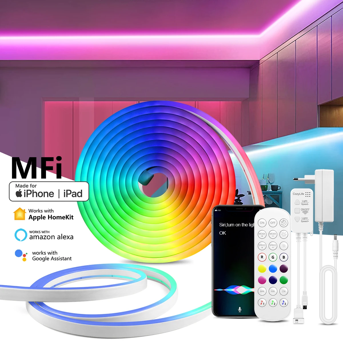 Светодиодная лента Homekit + Tuya Smart Life неоновая лампа 12 В RGB Wi-Fi комнатное украшение