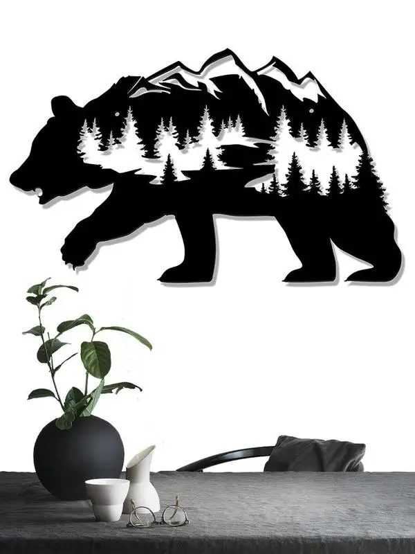 

Черное металлическое украшение для стен, силуэт леса, медведя, Скульптурное украшение, деревенская кабина, фермерские настенные украшения