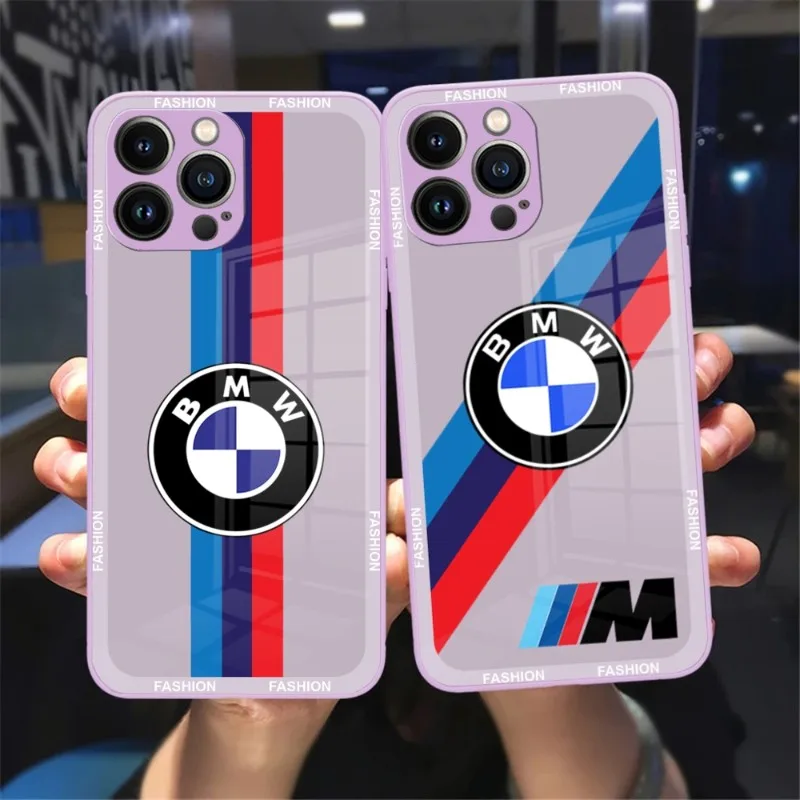 

Роскошный чехол для телефона в спортивном стиле BMW, чехол с фиолетовым стеклом для IPhone 13 14 12 11 Pro Max Plus Mini X XR 8 7 6s SE2020