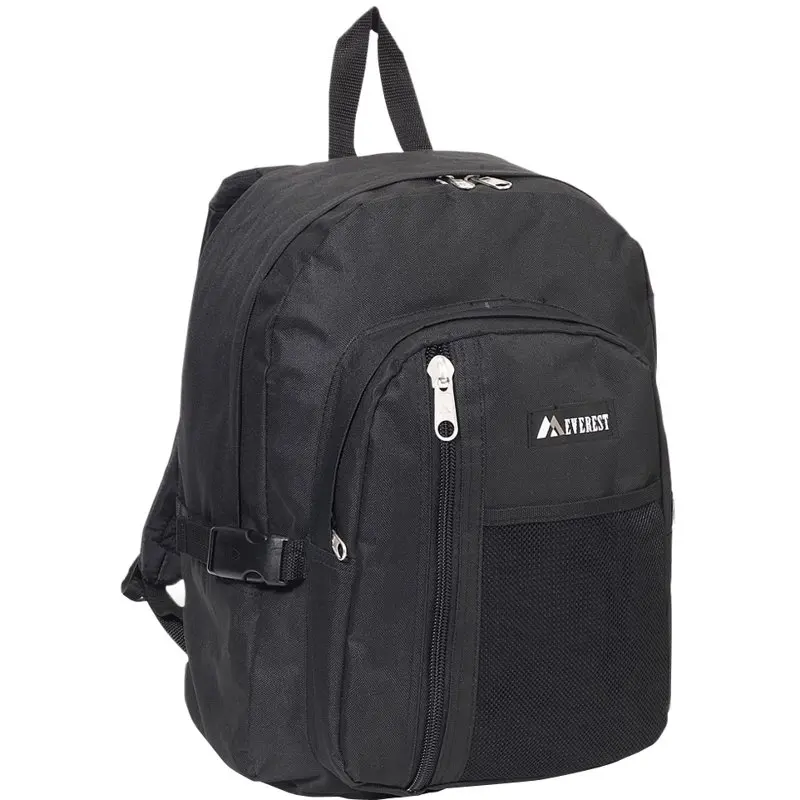 Everest Backpack with Front Mesh Pocket, Dark Gray Black