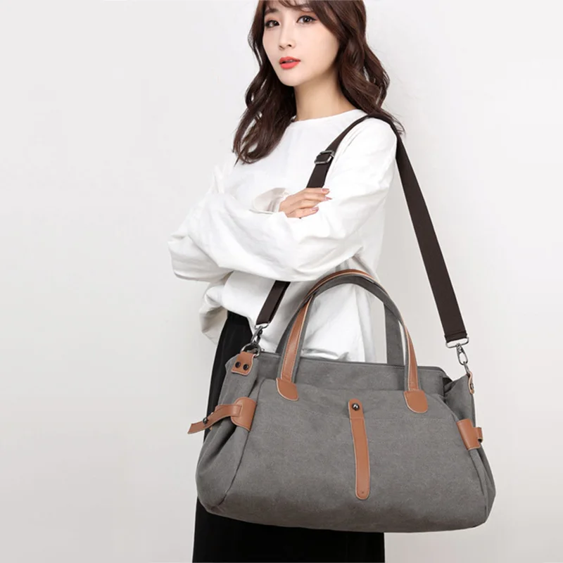 Canvas Crossbody Travel Luggage Bags For Women's 2022 Retro High Capacity Daily Duffel Multi Pocket Tote Shoulder Handbag XA996M