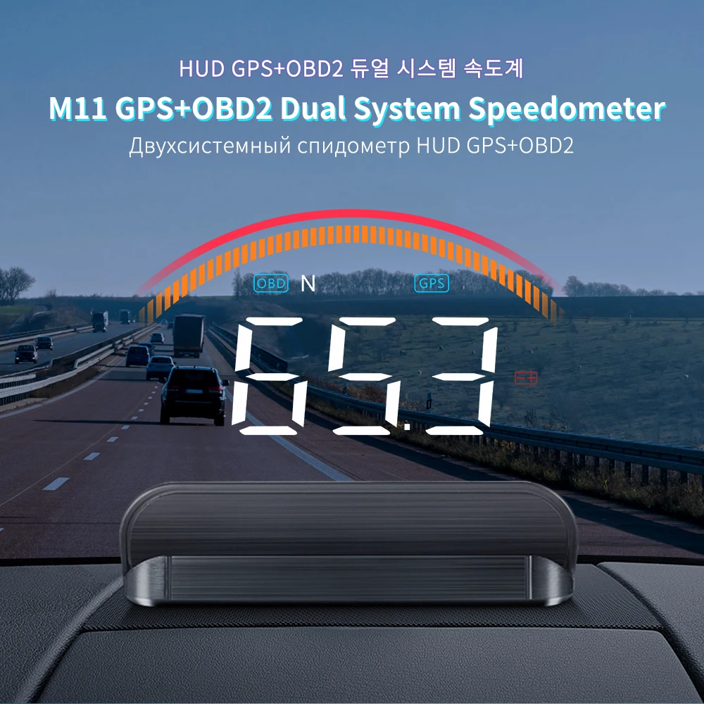 M11 автомобильный HUD двойная система OBD2 GPS на лобовое стекло цифровой спидометр