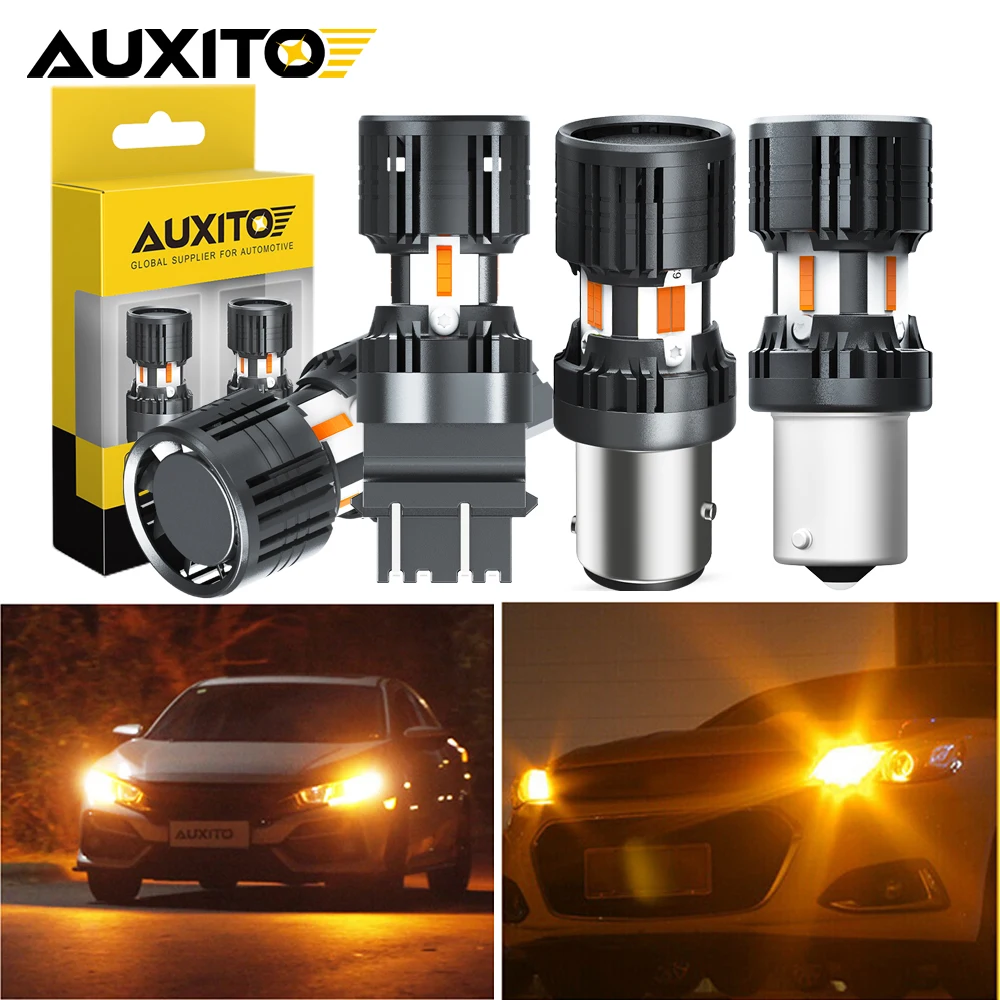 

2 шт. AUXITO T20 7440 W21W WY21W Светодиодная лампа Canbus Янтарный 1156 P21W BA15S PY21W BAU15S 3157 T25 P27/7W Светодиодная лампа указателя поворота с вентилятором