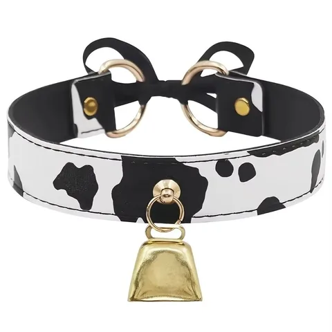 Кожаное колье-чокер с коровьим принтом для женщин