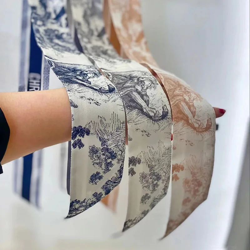 

Шарф из ледяного шелка 6*100 см, саржевый шелковый шарф, женский многофункциональный повязка на голову, маленький шарф, сумка, роскошные высококачественные сувениры из ленты