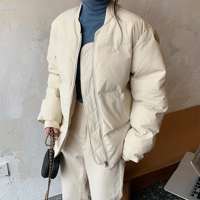 Women Autumn and Winter New Korean Version Loose Fashion Cotton Coat Bread Clothing Solid Color Casual Simple Jacket with Zipper