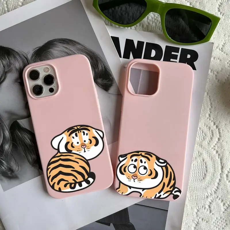 Cute Fat Tiger Phone Case Fundas Shell Cover For 11 Pro 12 13 Mini Pro Max Iphone 6 6s 7 8 Plus Xr X Xs Mobile Phone Bag