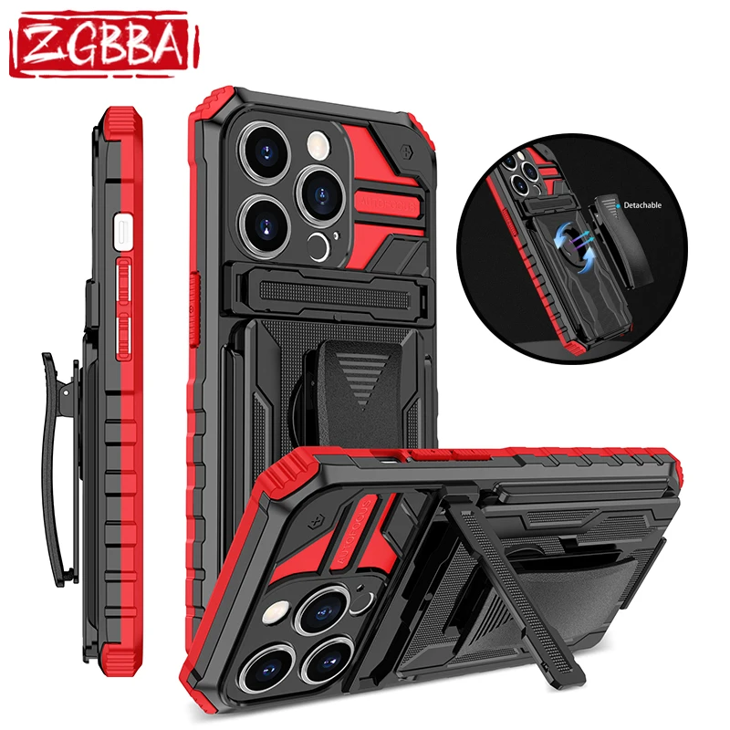 

Shockproof Back Clip Phone Case For iPhone 7 8 Plus X XS XR 11 12 13 14 Pro Max 14Plus Armor Anti Fall Solid Color Bracket Cover