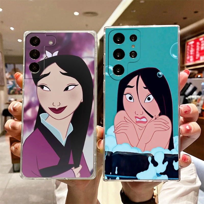 

Disney Mulan Princess Transparent Phone Case For Samsung S23 S22 S21 S20 FE Ultra Pro Lite S10 S10E S9 S8 Plus 5G Cover