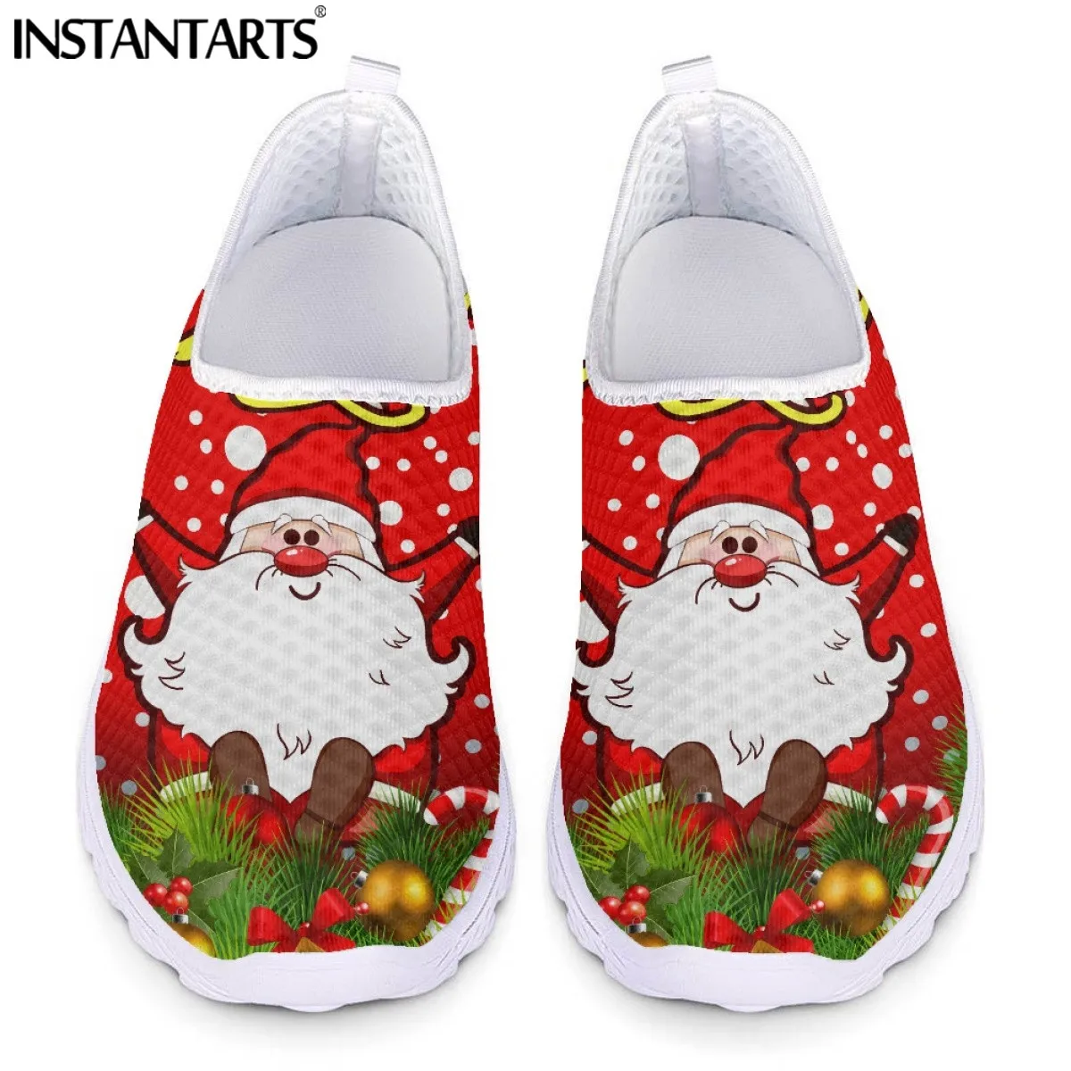 

INSTANTARTS Merry Christmas Santa Claus/Snowman/Elk Pattern Female Mesh Sneakers for Women Girl Breathable Slip-on Walking Shoes