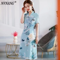 nvnang chinese cheongsam the new v neck a version of bird language flower scented low necked dress fresh literary young style