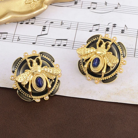 Золотые серьги-пчелы с бирюзой