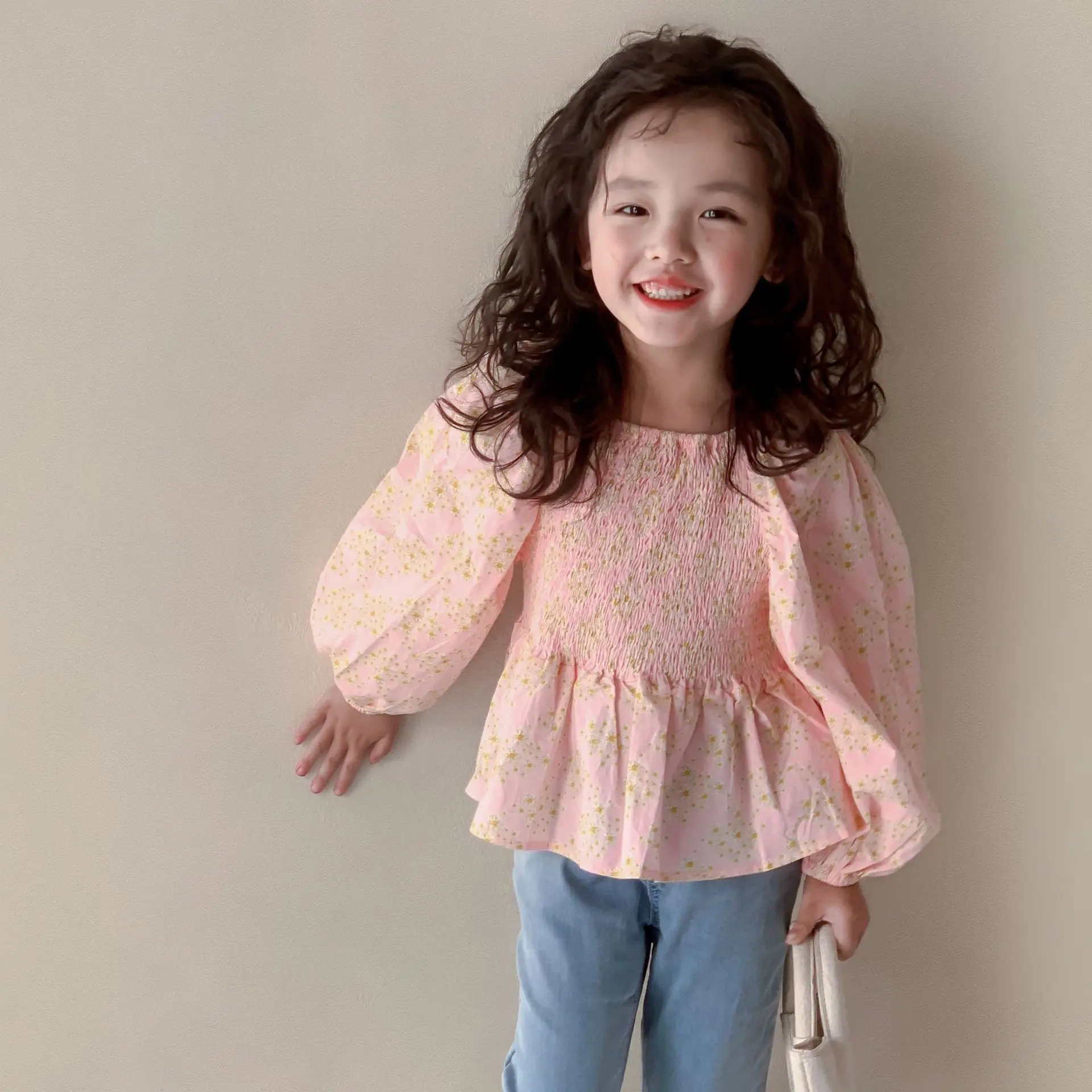 

Toddler Kid Baby Girls Blouse Floral Print Kids Shirt Puff Long Sleeve Loose Top Ruffles Blouses Girls Sweet Outfit