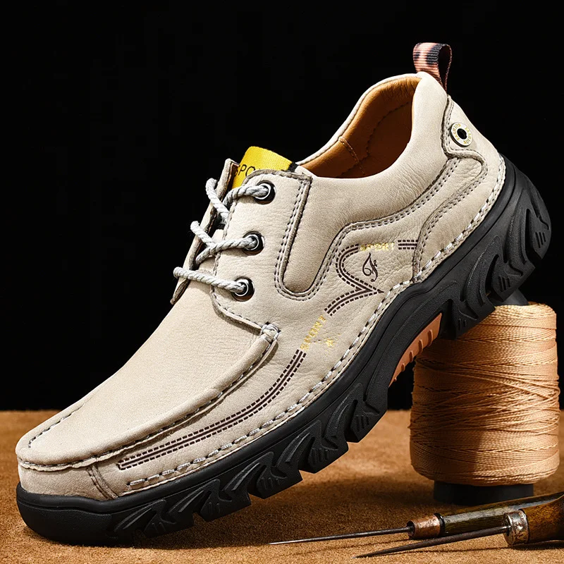 

The New Men's Casual Shoes Lace Up Genuine Leather Men Shoes Fashion Outdoor Men Oxfords Comfortable Men Shoes Zapatos De Hombre